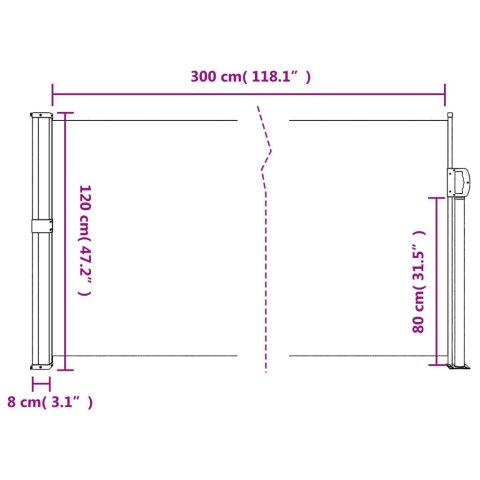 MARKIZA ZWIJANA BOCZNA NA TARAS BALKON PATIO ANTRACYTOWA 120X300CM