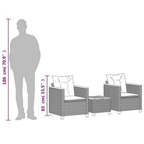 3-CZ. ZESTAW MEBLI BISTRO PODUSZKI SZARY RATTAN PE I AKACJA