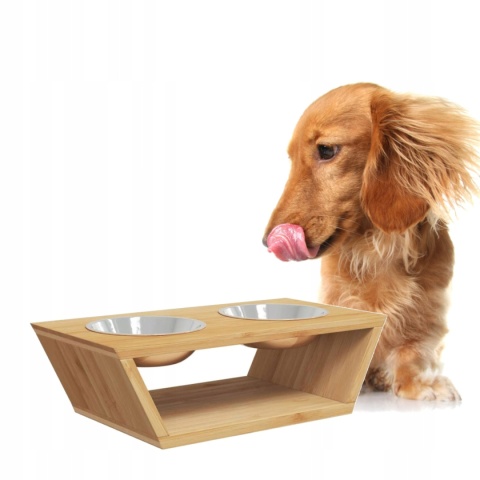 STOJAK NA MISKI DLA PSA 2 MISKI NA STOJAKU 2X0,35L BAMBUSOWY