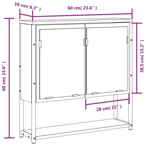SZAFKA ŁAZIENKOWA Z LUSTREM PRZYDYMIONY DĄB 60X16X60CM