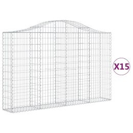 VidaXL Kosze gabionowe, 15 szt, 200x30x120/140cm, galwanizowane żelazo