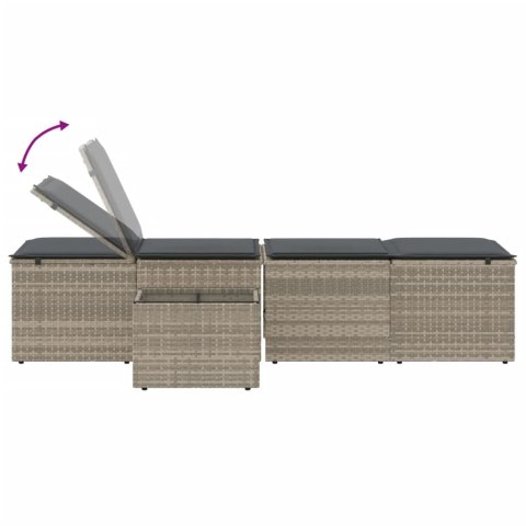 LEŻAKI ZE STOLIKIEM 2 SZT. JASNOSZARE POLIRATTAN