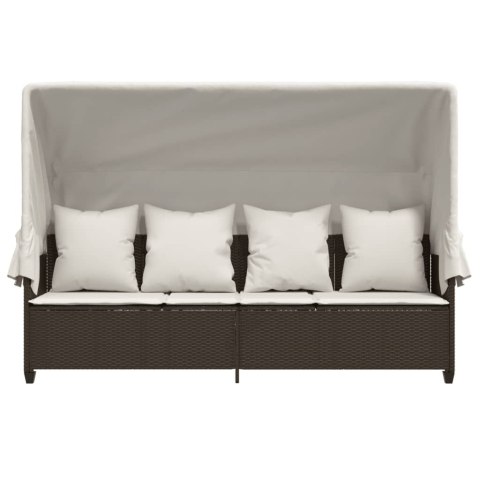 LEŻANKA OGRODOWA Z ZADASZENIEM I PODUSZKĄ BRĄZOWA, POLIRATTAN