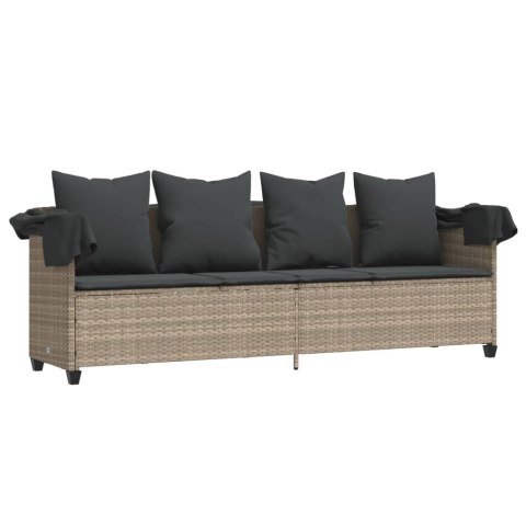 LEŻANKA OGRODOWA Z ZADASZENIEM I PODUSZKAMI JASNOSZARA, POLIRATTAN