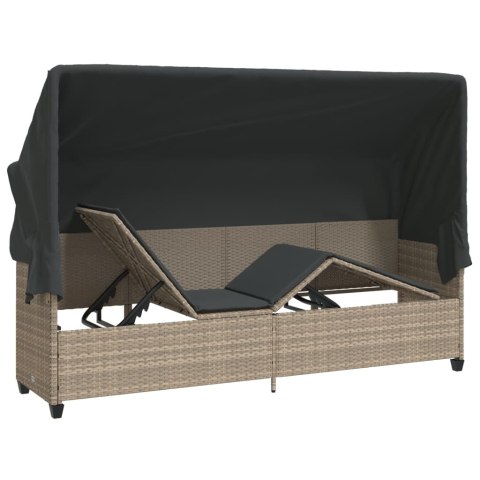 LEŻANKA OGRODOWA Z ZADASZENIEM I PODUSZKAMI JASNOSZARA, POLIRATTAN