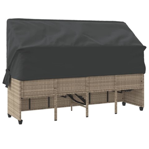 LEŻANKA OGRODOWA Z ZADASZENIEM I PODUSZKAMI JASNOSZARA, POLIRATTAN