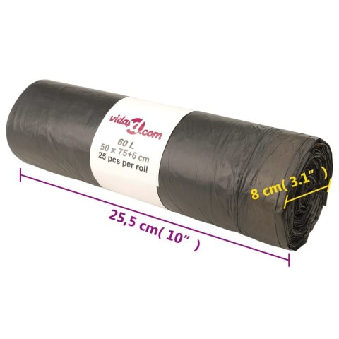 WORKI NA ŚMIECI ŚCIĄGANE TAŚMĄ 250 SZT. CZARNE 60 L