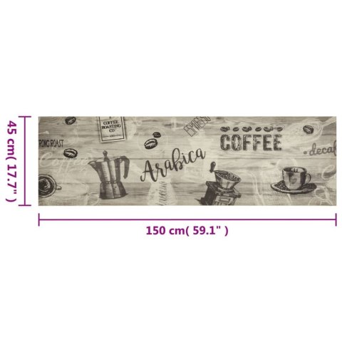 DYWANIK KUCHENNY Z MOTYWEM KAWY SZARY 45X150CM AKSAMITNY
