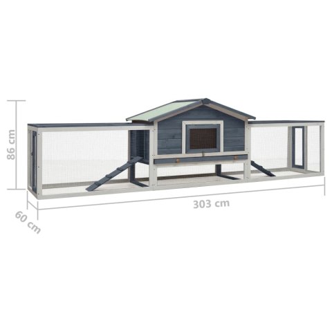 KLATKA DLA KRÓLIKA SZARA 303X60X86CM DREWNO SOSNY I JODŁY