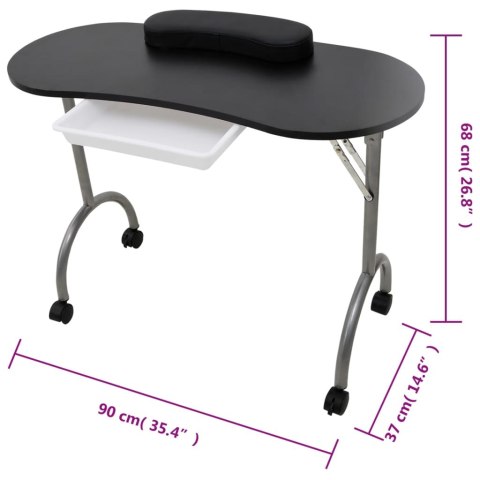 SKŁADANY STOLIK DO MANICURE CZARNY Z KÓŁECZKAMI