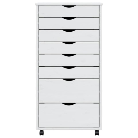 SZAFKA NA KÓŁKACH MOSS Z SZUFLADAMI BIAŁA SOSNA