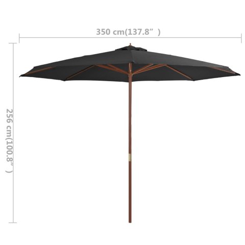 PARASOL OGRODOWY NA DREWNIANYM SŁUPKU 350CM ANTRACYTOWY