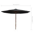 PARASOL OGRODOWY NA DREWNIANYM SŁUPKU 350CM CZARNY