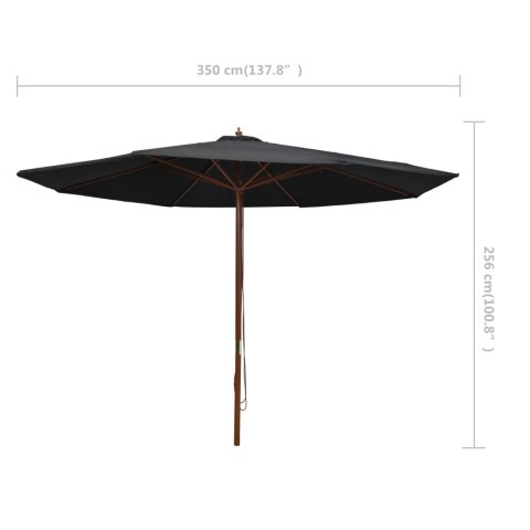 PARASOL OGRODOWY NA DREWNIANYM SŁUPKU 350CM CZARNY