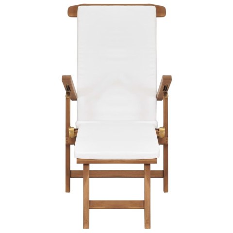 LEŻAK OGRODOWY Z PODUSZKĄ DREWNIANY ŚMIETANKOWY LITE DREWNO TEKOWE