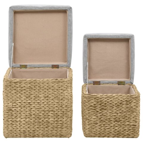 ZESTAW 2 PUFÓW WYPLECIONYCH Z TRAWY MORSKIEJ SZARY