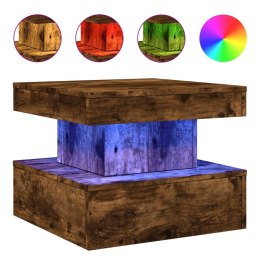 STOLIK KAWOWY Z OŚWIETLENIEM LED PRZYDYMIONY DĄB 50X50X40CM