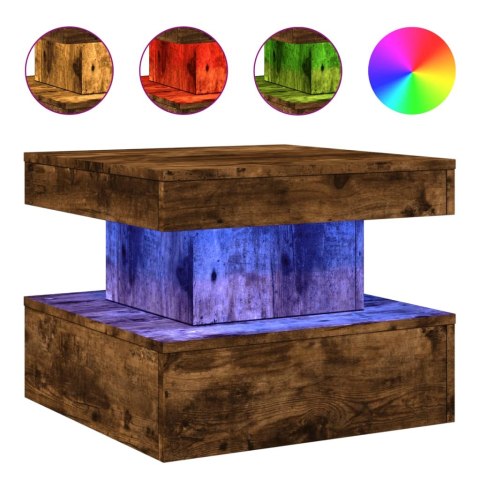 STOLIK KAWOWY Z OŚWIETLENIEM LED PRZYDYMIONY DĄB 50X50X40CM
