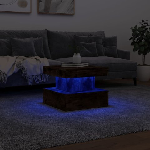 STOLIK KAWOWY Z OŚWIETLENIEM LED PRZYDYMIONY DĄB 50X50X40CM