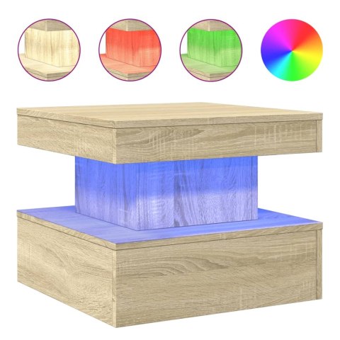 STOLIK KAWOWY Z PODŚWIETLENIEM LED DĄB SONOMA 50X50X40CM
