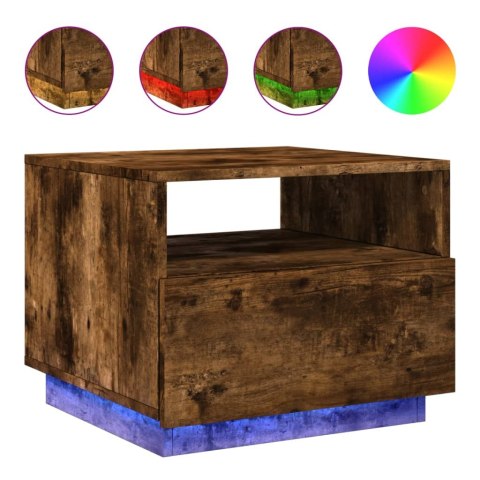 STOLIK KAWOWY Z LED PRZYDYMIONY DĄB 50X49X40CM