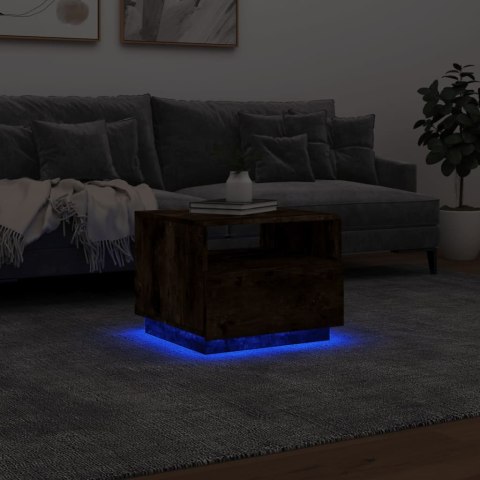 STOLIK KAWOWY Z LED PRZYDYMIONY DĄB 50X49X40CM