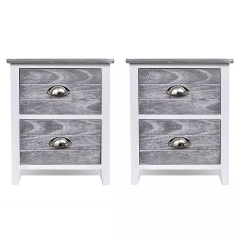 2 SZAFKI NOCNE Z 2 SZUFLADAMI SZARO-BIAŁE