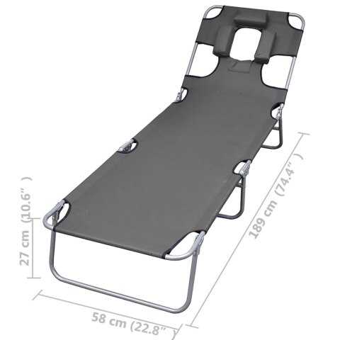 SKŁADANY LEŻAK Z ZAGŁÓWKIEM I REGULOWANYM OPARCIEM SZARY