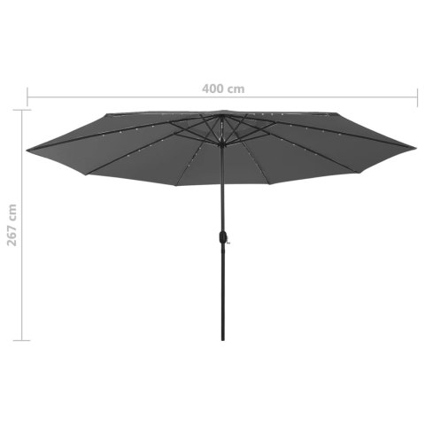 PARASOL OGRODOWY Z LED I METALOWYM SŁUPKIEM 400CM ANTRACYT