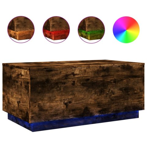 STOLIK KAWOWY Z OŚWIETLENIEM LED PRZYDYMIONY DĄB 90X50X40CM