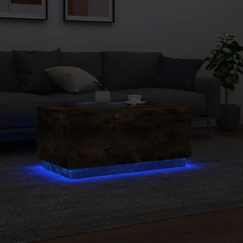 STOLIK KAWOWY Z OŚWIETLENIEM LED PRZYDYMIONY DĄB 90X50X40CM