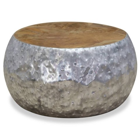 STOLIK KAWOWY ALUMINIUM DREWNO TEKOWE 60X60X30CM