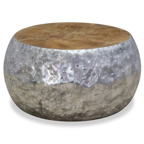 STOLIK KAWOWY ALUMINIUM DREWNO TEKOWE 60X60X30CM