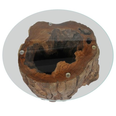 STOLIK KAWOWY DREWNO TEKOWE I SZKŁO 50X40CM