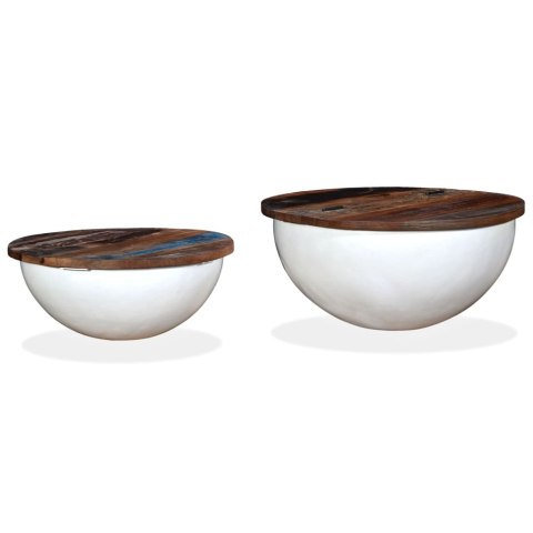 STOLIKI KAWOWE 2 SZT. DREWNO Z ODZYSKU BIAŁE KSZTAŁT MISY