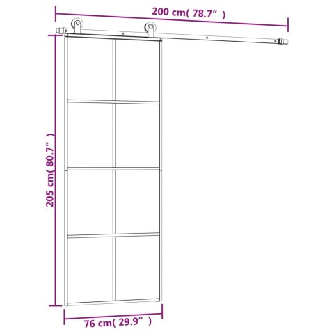 DRZWI PRZESUWNE Z OSPRZĘTEM SZKŁO ESG I ALUMINIUM 76X205CM