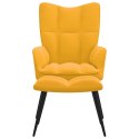 FOTEL Z PODNÓŻKIEM MUSZTARDOWY OBITY AKSAMITEM