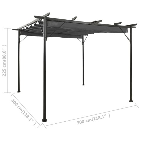 PERGOLA OGRODOWA ZE ZWIJANYM DACHEM 3X3M ANTRACYT 180G/M²