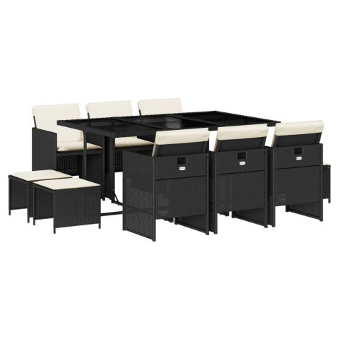 11-CZ. ZESTAW MEBLI DO OGRODU Z PODUSZKAMI CZARNY RATTAN PE