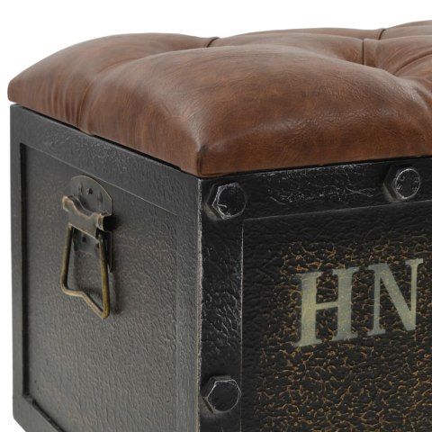 ŁAWKA ZE SCHOWKIEM LITE DREWNO I SZTUCZNA SKÓRA 80,5X41X50CM