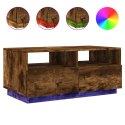 STOLIK KAWOWY Z OŚWIETLENIEM LED PRZYDYMIONY DĄB 90X49X40CM