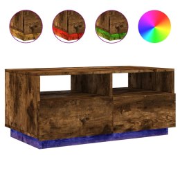 STOLIK KAWOWY Z OŚWIETLENIEM LED PRZYDYMIONY DĄB 90X49X40CM