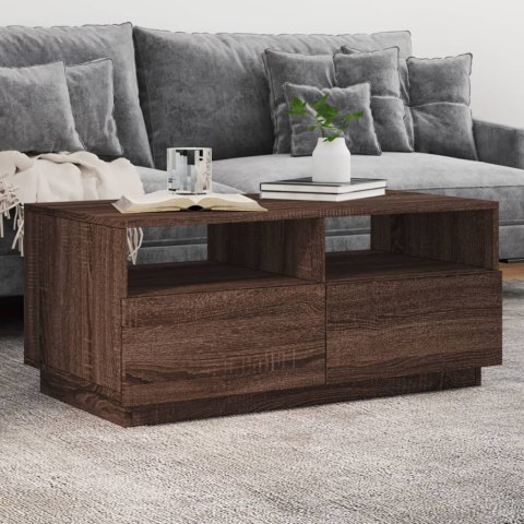 STOLIK KAWOWY Z OŚWIETLENIEM LED BRĄZOWY DĄB 90X49X40CM