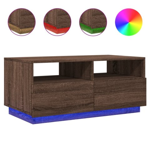 STOLIK KAWOWY Z OŚWIETLENIEM LED BRĄZOWY DĄB 90X49X40CM