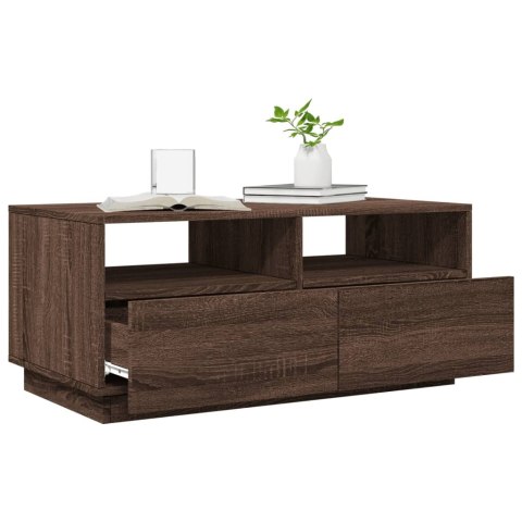 STOLIK KAWOWY Z OŚWIETLENIEM LED BRĄZOWY DĄB 90X49X40CM