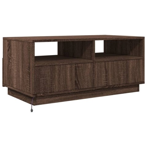 STOLIK KAWOWY Z OŚWIETLENIEM LED BRĄZOWY DĄB 90X49X40CM