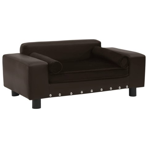 SOFA DLA PSA BRĄZOWA 81X43X31CM PLUSZ I SZTUCZNA SKÓRA