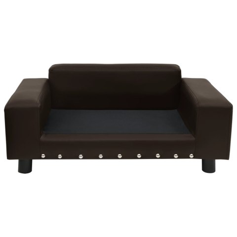 SOFA DLA PSA BRĄZOWA 81X43X31CM PLUSZ I SZTUCZNA SKÓRA