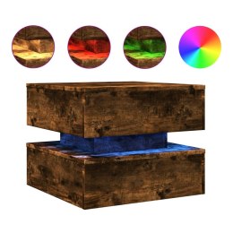 STOLIK KAWOWY Z OŚWIETLENIEM LED PRZYDYMIONY DĄB 50X50X40CM