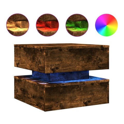 STOLIK KAWOWY Z OŚWIETLENIEM LED PRZYDYMIONY DĄB 50X50X40CM